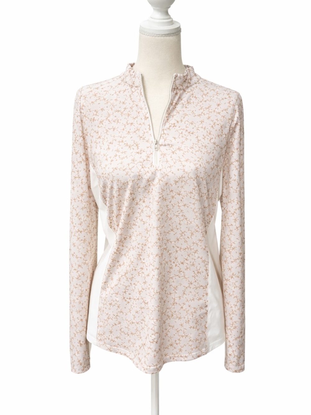 Adidas Golf TPC Sawgrass UPF 50 Pullover Medium NWT Beige Floral Quarter Zip